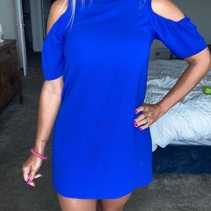 Blue cold shoulder dress